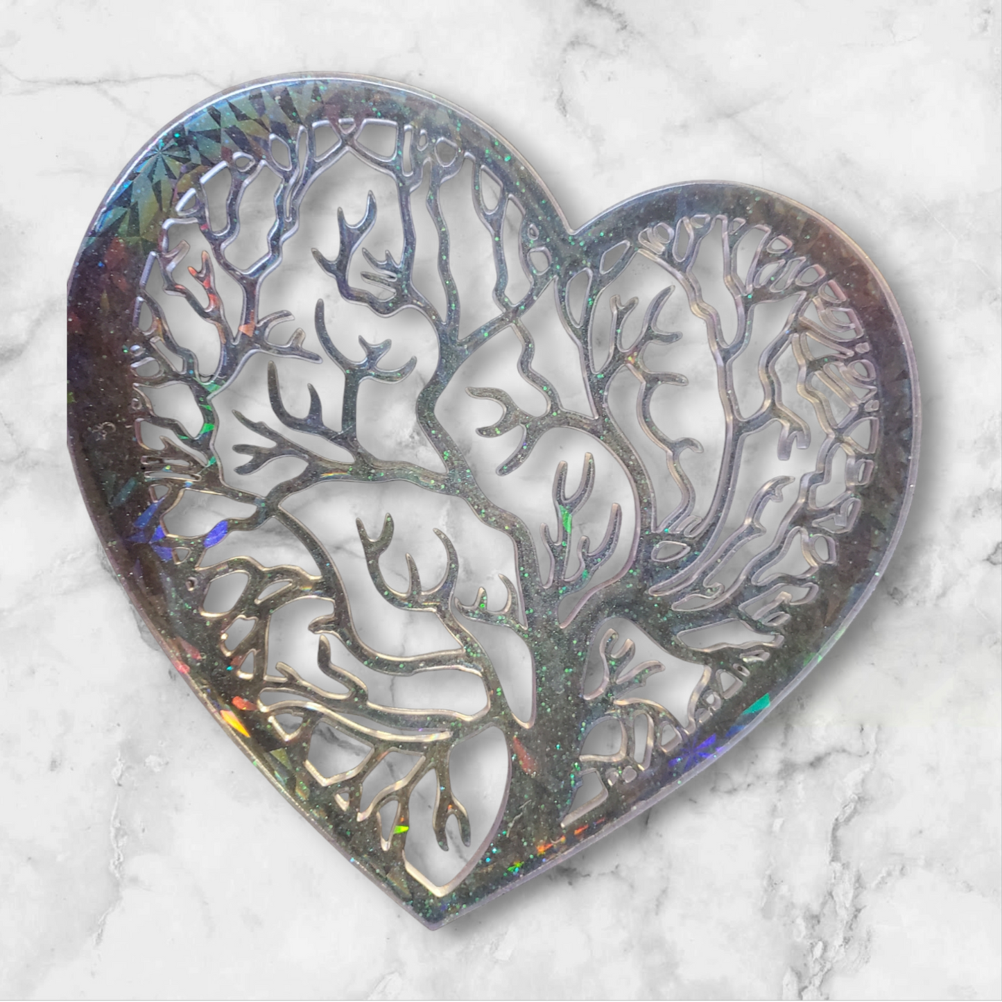 Cœur arbre de vie holographique noir - Krearesine