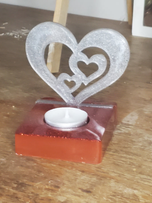 Porte Bougies avec triple coeur transparent - Krearesine 